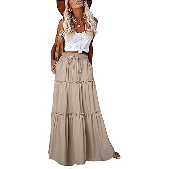 EARKOHA Womens Casual High Waist Tiered Paisley Print Long Maxi Skirt with Pockets | Amazon (US)