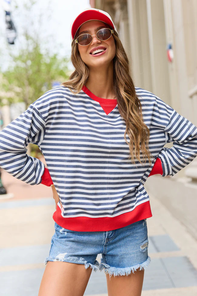 Bexley Blue Stripe Crewneck | Pink Lily