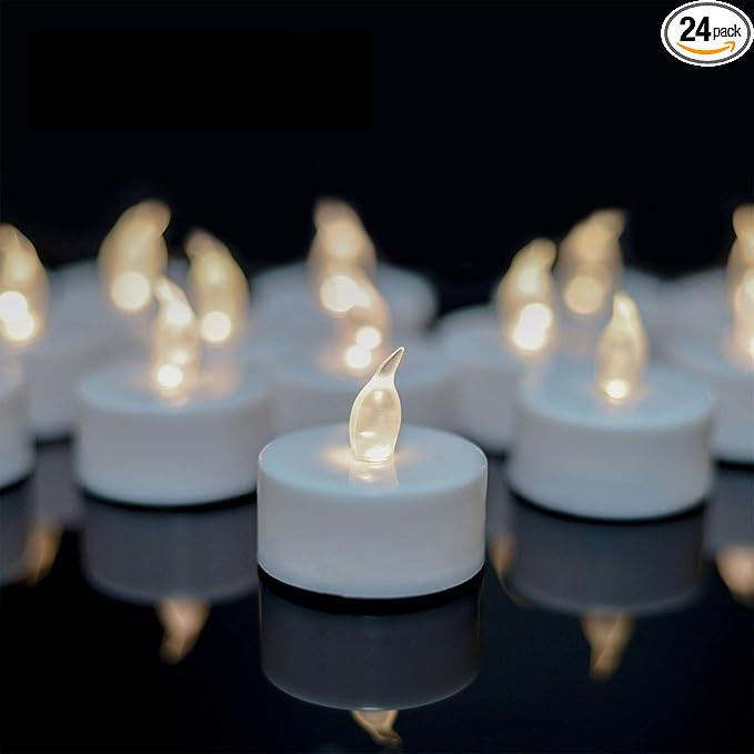YIWER Battery Tea Lights Candles Set of 24: Flickering flameless Realistic Tealights with Warm Wh... | Amazon (US)