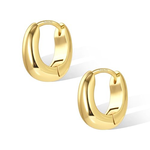 Small Gold Hoop Earrings for Women, 14K Goldplated Wide Thick Chunky Hoop Earrings, Hypoallergenic Lightweight Sterling Silver 925 Small Square Huggie Hoop Earrings, Gold Chunky Earrings for Women | Amazon (UK)