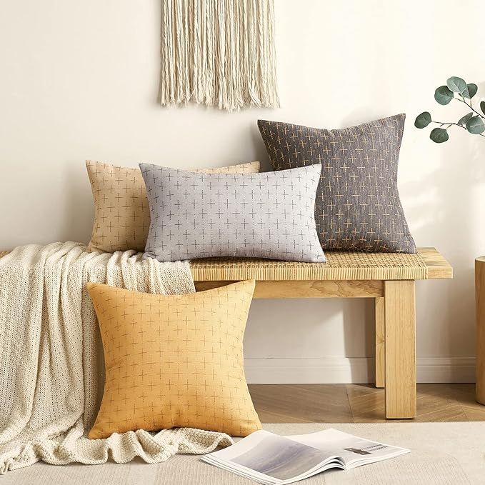 MIULEE Pack of 2 Decorative Burlap Linen Throw Pillow Covers Modern Farmhouse Pillowcase Rustic W... | Amazon (US)