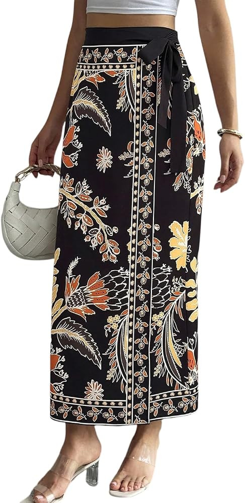Womens Floral Wrap Midi Skirt | Amazon (US)