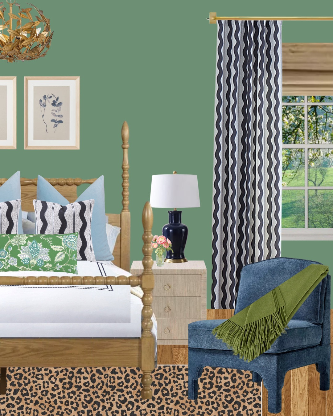 Same look, different bedroom price point 💚✨

Green walls, a classic spindle bed, layered blue + green pillows, tailored striped drapery with bamboo shades… and a leopard rug to keep it playful. Timeless, collected, and pattern-forward — just sourced a little smarter.

Proof you can get that classic-with-a-wink feel without overspending.

#traditionalbedroom #designonadime #greenwalls #blueandwhite #patternmixing #leopardrug #southernstyle #layeredhome #classicdecor #ltkhome

#LTKSaleAlert #LTKOver40 #LTKHome