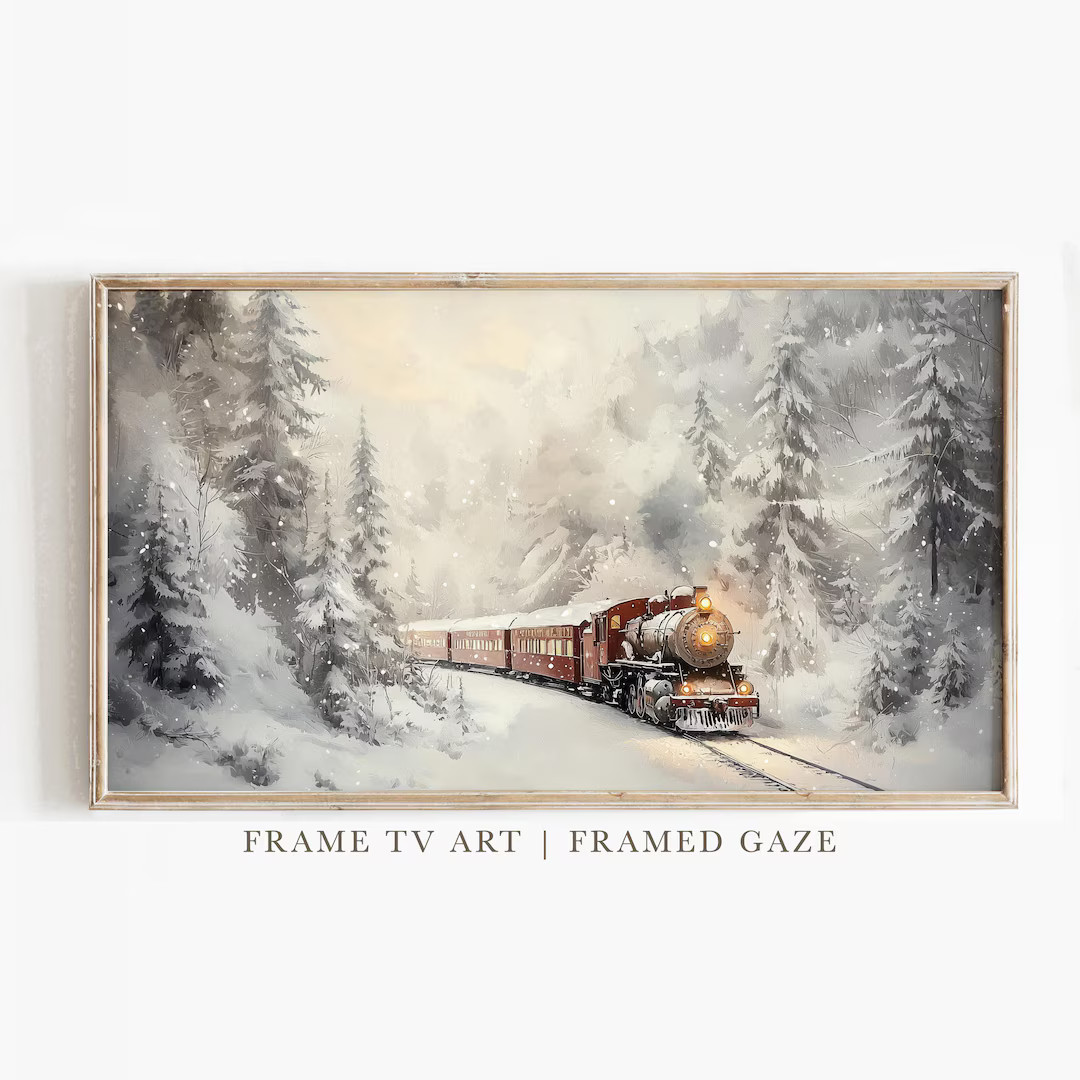 Christmas Train Painting for Samsung Frame TV | Winter Snow Railroad Art - Etsy | Etsy (US)