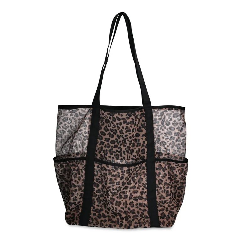 Time and Tru Women's Mesh Beach Tote, Leopard | Walmart (US)