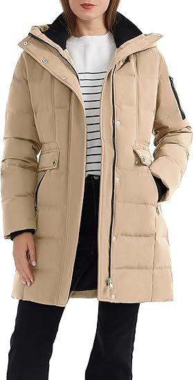 Orolay Women's Hooded Winter Down Coat Quilted Mid Length Puffer Jacket | Amazon (US)