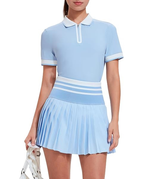 Tennis Skirt Set for Women Color Block V Neck Golf Pickleball Outfits Pleated Athletic Two Piece ... | Amazon (US)