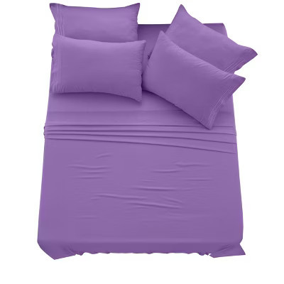 Lux Decor Queen Sheet Set 6 Pcs Brushed Microfiber Bed Sheets with Plain & Embroidery Pillowcases Deep Pocket Sheets - Purple | Target