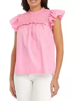 Crown & Ivy™ Women's Flutter Sleeve Ruffle Yoke Top | Belk