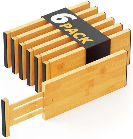 SpaceAid Bamboo Dresser Drawer Dividers 6 Pack, 4.65“ High Adjustable 12.5“-17” Drawer Orga... | Amazon (US)