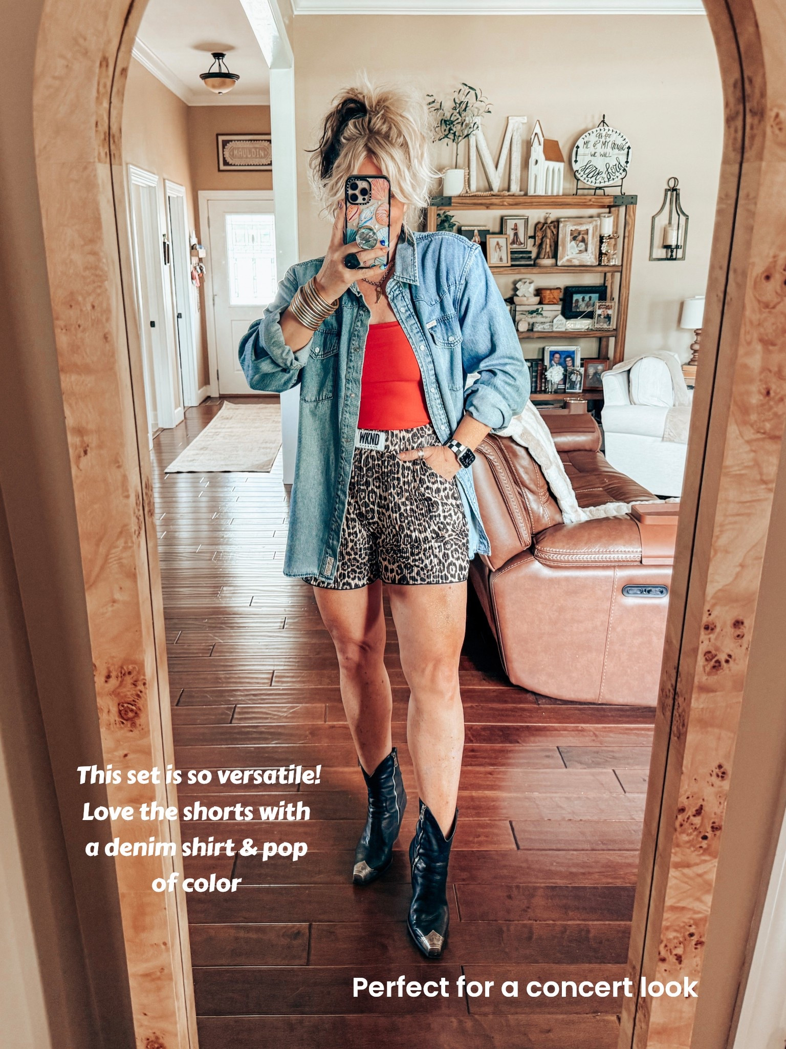 Wearing the shorts from the plisse leopard set! They are so cute and so fun with lots of outfits! 
🐆SAVE with code MANDIE @wkndchasers on IG
I’m wearing a medium. 
This would be a perfect concert look! 

#LTKFindsUnder50 #LTKOver40 #LTKStyleTip