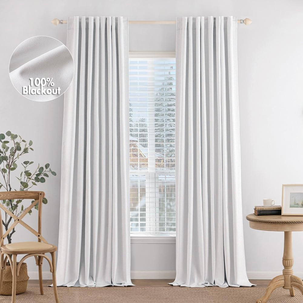 MIULEE 100% Blackout Curtains 90 inches Long Linen Curtains & Drapes for Bedroom Back Tab Living ... | Amazon (US)