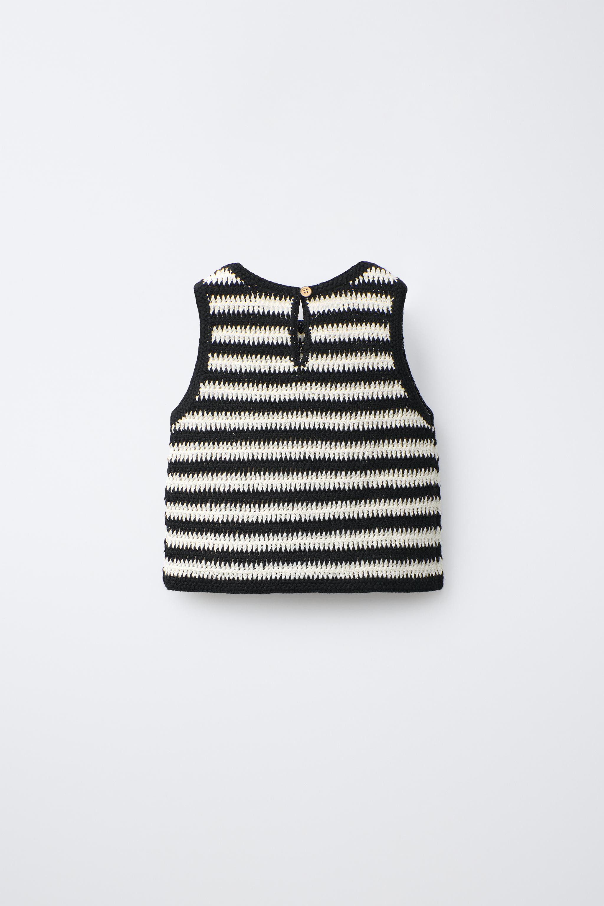CHERRY EMBROIDERED STRIPED CROCHET KNIT TOP | Zara US