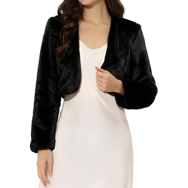 Allegra K Cropped Jacket for Women's Faux Fur with Pockets Long Sleeve Open Front Wedding Bolero ... | Amazon (US)