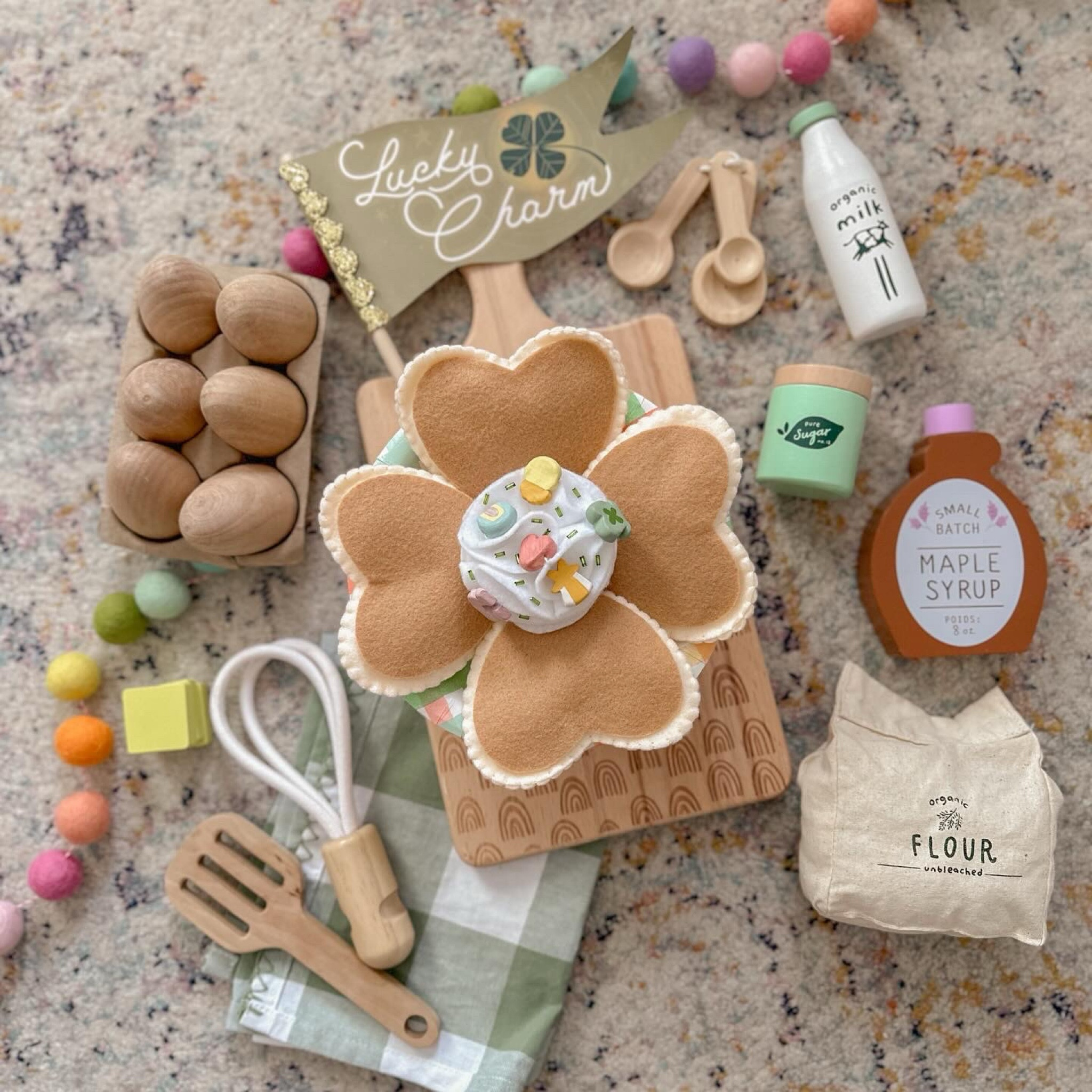 Lucky charm pancakes 🍀🌈✨ felt play food 

#LTKSeasonal #LTKkids #LTKbaby