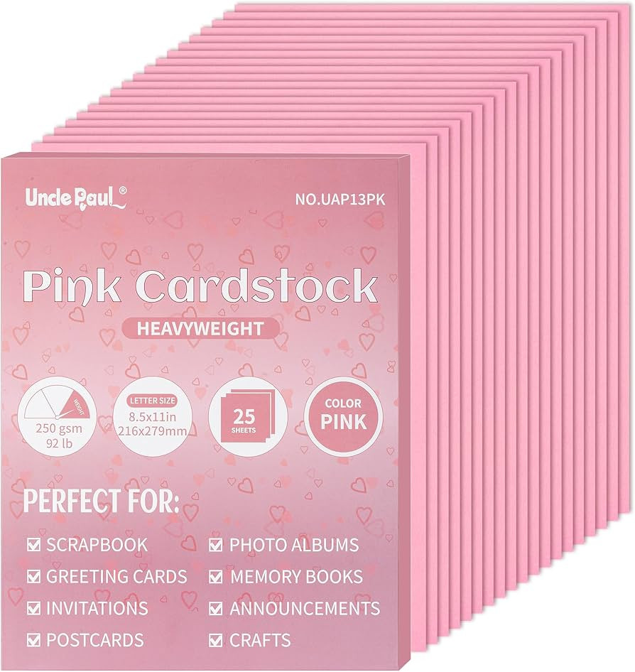 25 Sheets Pink Cardstock - 8.5'' x 11'' Double-sided Cover Card Stock 92lb/250gsm Heavyweight Pap... | Amazon (US)