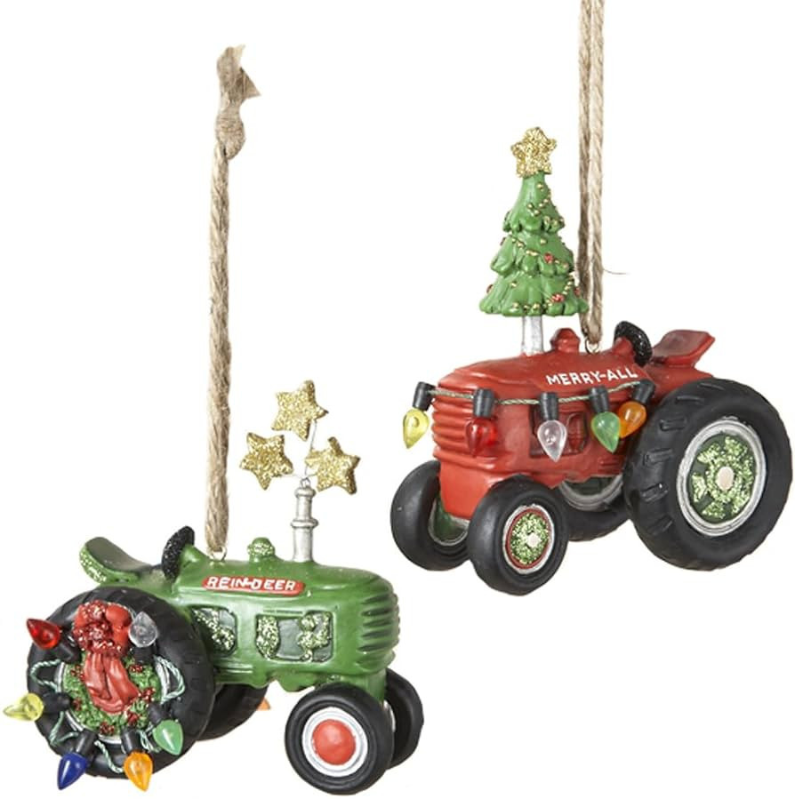 Kurt Adler 3-1/4-Inch Resin Tractor Ornament, Set of 2,Christmas | Amazon (US)