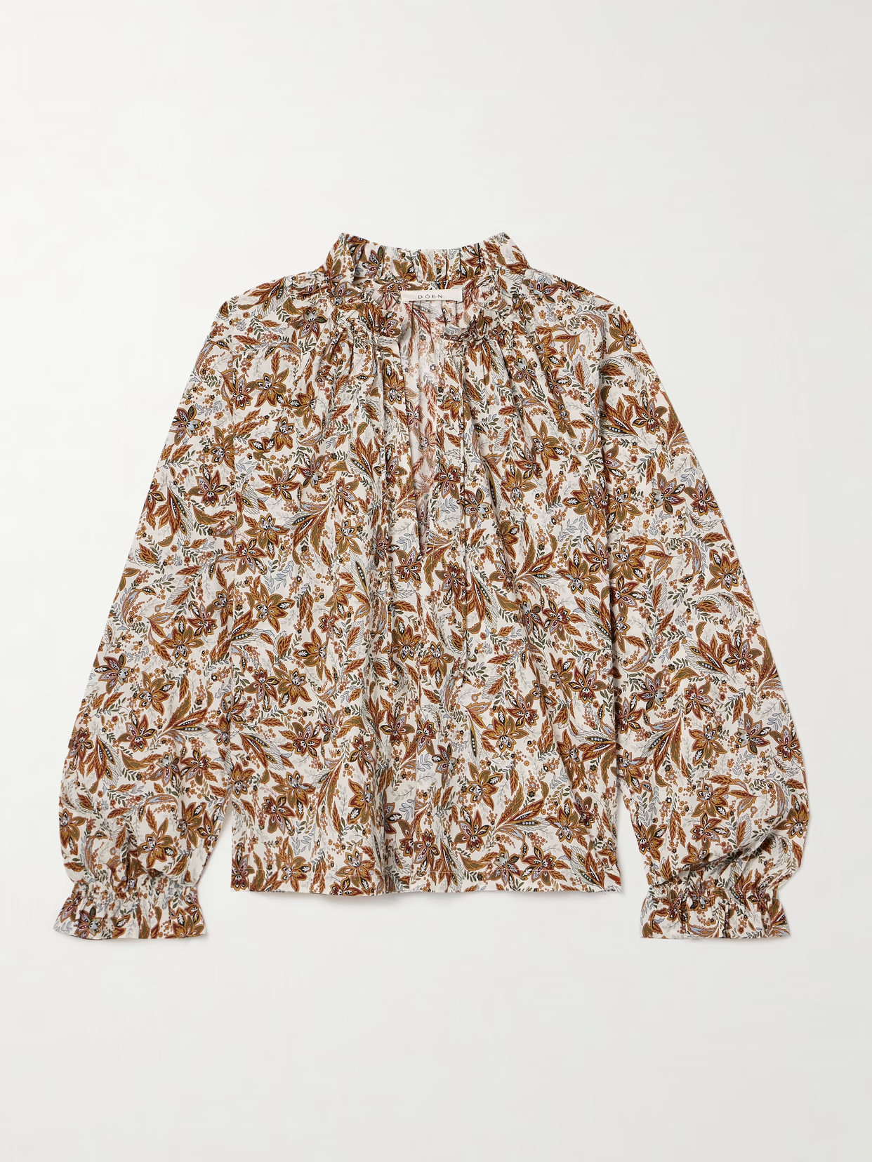 DÔEN - Juna Tie-neck Floral-print Organic Cotton-voile Top - Brown | NET-A-PORTER (US)