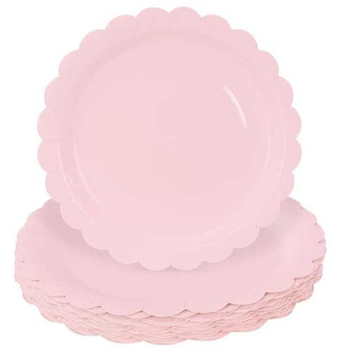 HEIPINIUYE 50 Pieces Light Pink Paper Plates 7 Inch Pink Scalloped Plates Disposable Dinner Plates for Wedding Baby Shower Birthday Party Dessert Plates | Amazon (US)