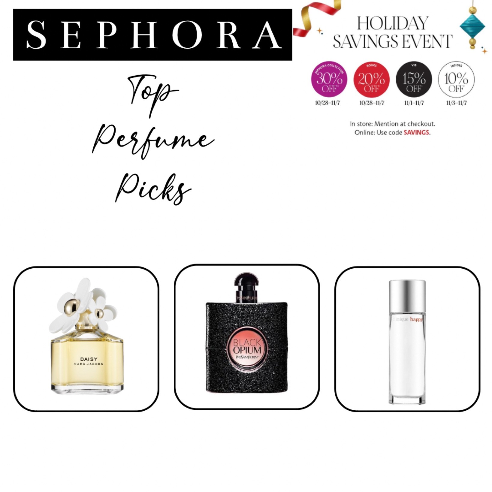 If there’s any time to splurge on your fave #perfume, do so during #Sephora’s #holidaysale (ends 11/7)!

My top 3 fave scents!

#favoriteperfume #SephoraSale #ChristmasGiftIdeas

#LTKsalealert #LTKHoliday #LTKbeauty