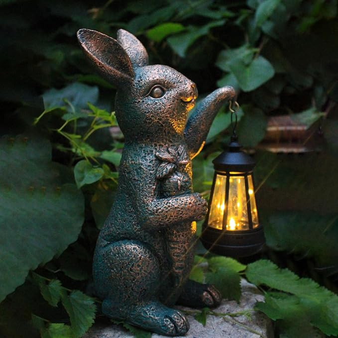 Solar Garden Statues -Rabbit Lantern Outdoor Handmade Resin Statue with LED Light, Cute Carrot Ho... | Amazon (US)