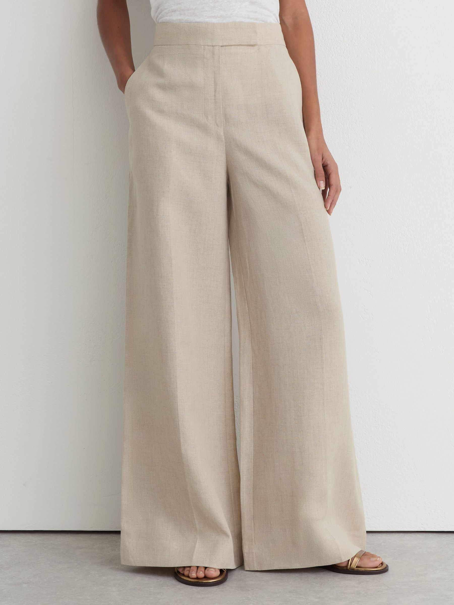Reiss Linen Wide-Leg Suit Trousers in Neutral | REISS | Reiss US