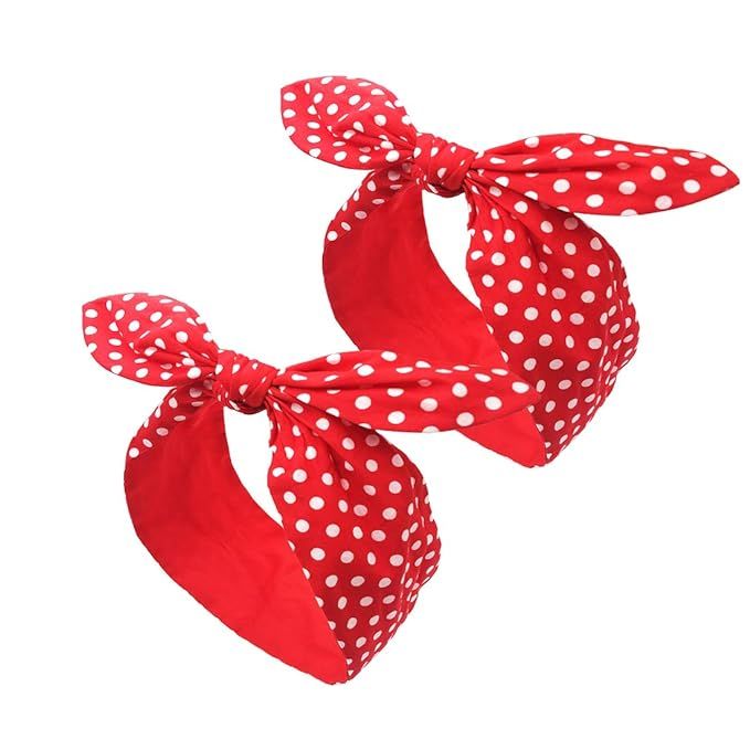 2 Pieces Cotton Headbands Red Polka Dot Headband Vintage Wide Headwrap for Women Girls | Amazon (US)