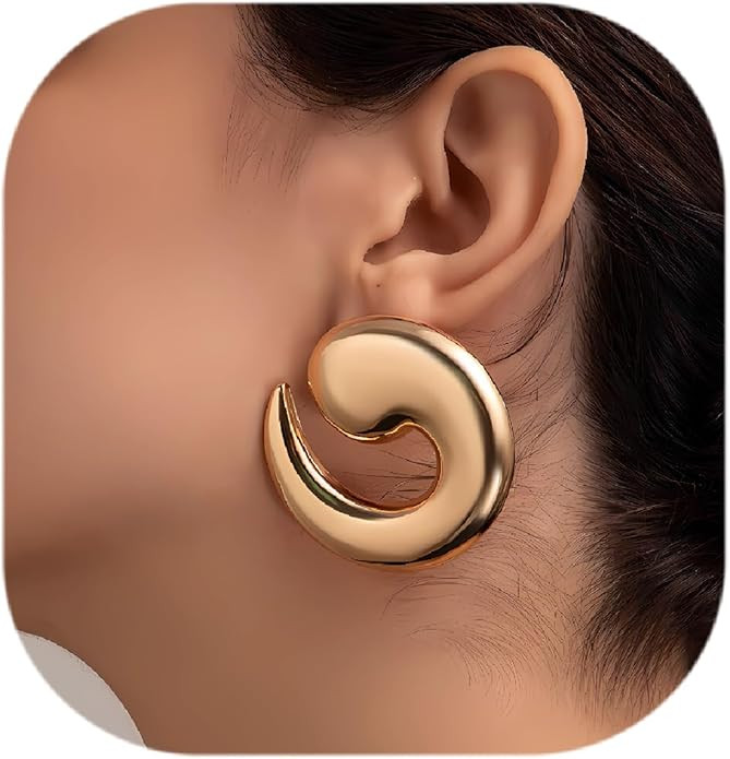 Statement Earrings for Women Chunky Gold Earrings Big Spiral Earrings Large Swirl Earrings Geomet... | Amazon (US)