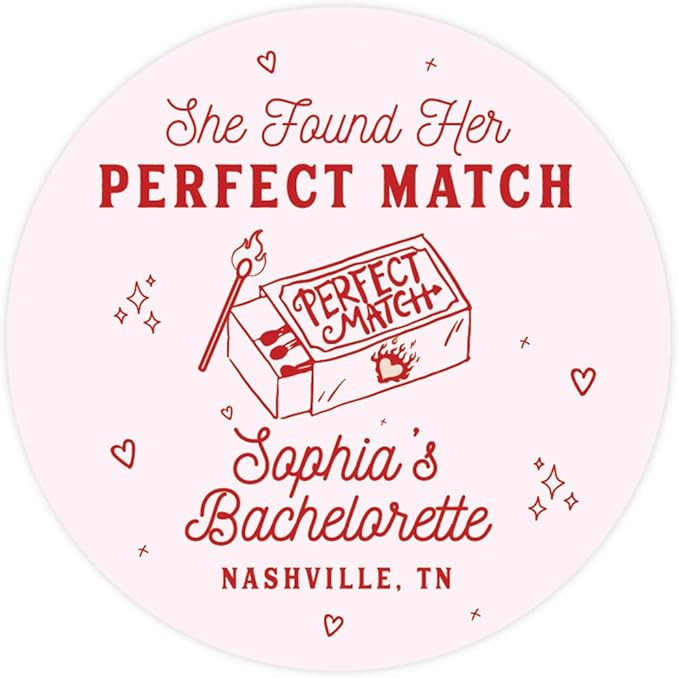 Andaz Press 40 Pack Custom She Found Her Perfect Match Bachelorette Party Stickers for Hangover K... | Amazon (US)