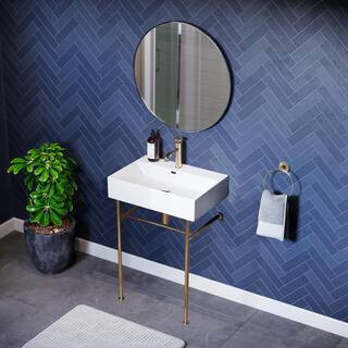 Swiss Madison Claire 24 in. Ceramic Console Sink in White Basin Gold Legs SM-CS721 - The Home Dep... | The Home Depot
