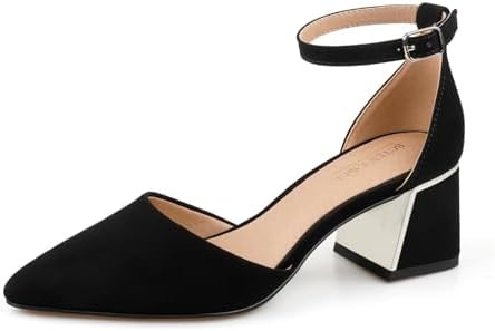 BCTEX COLL Womens Pointed Toe Pumps Shoes Ankle Strap Chunky Low Heels Metal Lined Sandals Design... | Amazon (US)