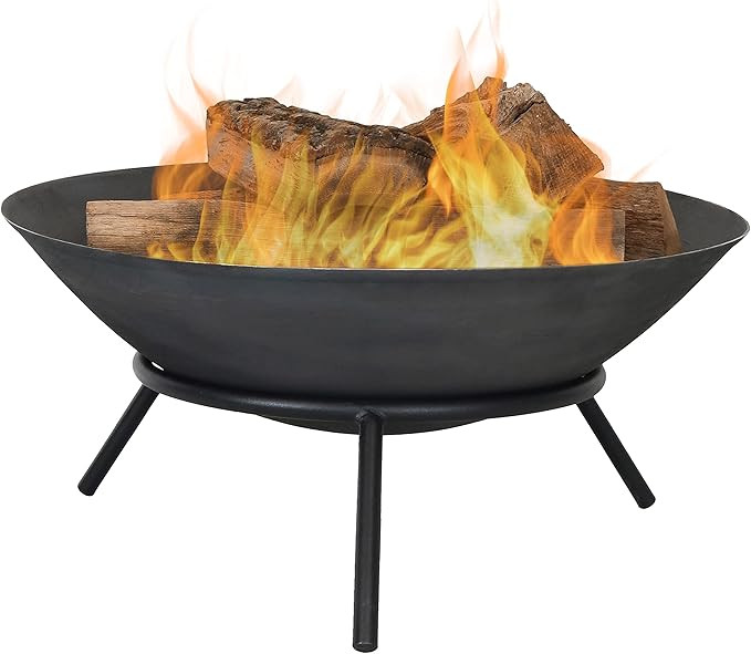 Sunnydaze 22-Inch Cast Iron Wood-Burning Fire Pit Bowl with Portable Stand - Black Steel Finish | Amazon (US)