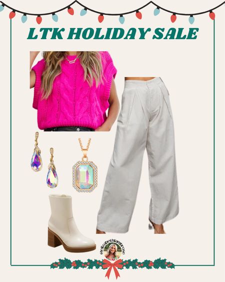 Just a few weeks away from the LTK Holiday Sale !! 
Gonna be posting everything I’m loving from participating brands!! The main ones I’ll be sharing are VICI and elf!! The styled collection, urban outfitters, Madewell and Neiwai are also participating but I don’t really shop those!! 
The holiday sale is November 9-12!! I’ll also make a collection of posts for the Holiday Sale as well!!🤍❤️💚 top and bottoms are both VICI!! 

#vici #top #sweatertank #tank #sweater  #fall #style #bottoms #workpant #pants #booties #workwear  #LTKHolidaySale

#LTKworkwear #LTKstyletip #LTKHolidaySale