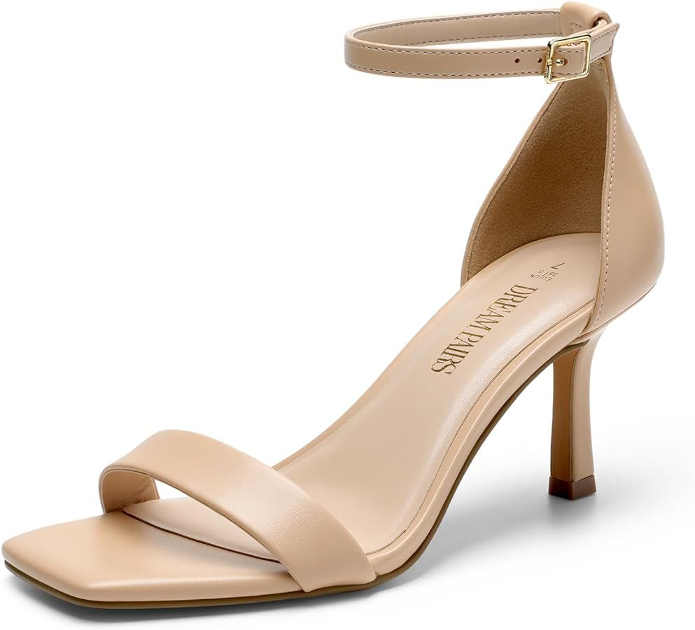 DREAM PAIRS Women's High Stilettos Open Square Toe Ankle Strap Heels Sexy Fashion Comfort Dress S... | Amazon (US)