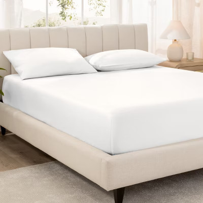 400 Thread Count Organic Cotton Sateen Fitted Sheet by Bare Home - Twin XL, White | Target