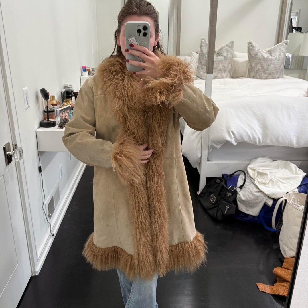 Beige Suede Penny Lane Coat, 70s Afghan Fur Trim Jacket, Vintage Boho Winter Coat Women, Retro Sh... | Etsy (US)