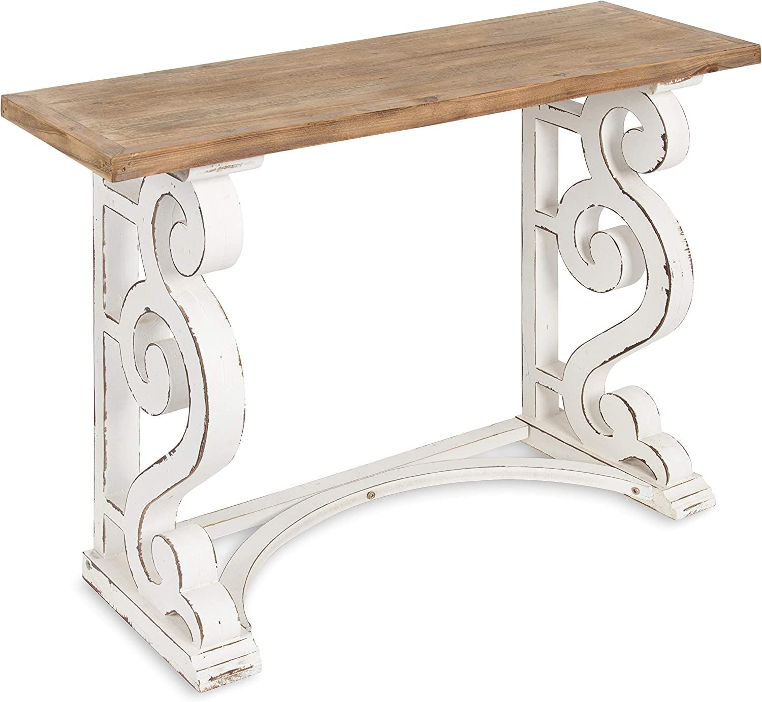 Kate and Laurel Wyldwood Country French Solid Wood Console Table - Rustic/White Legs - Natural Wo... | Amazon (US)