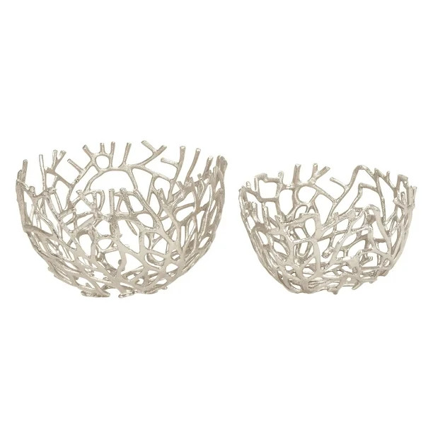 DecMode 9", 7"H Metal Coastal Decorative Bowl, Silver, 2 - Pieces - Walmart.com | Walmart (US)