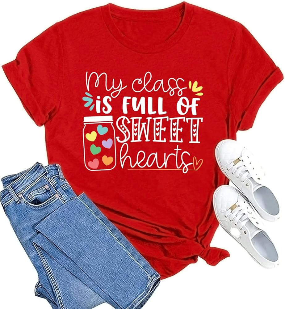 MAIHUN Teacher Valentines Shirt for Women My Class is Full of Sweet Hearts Tshirt Teacher Life Te... | Amazon (US)