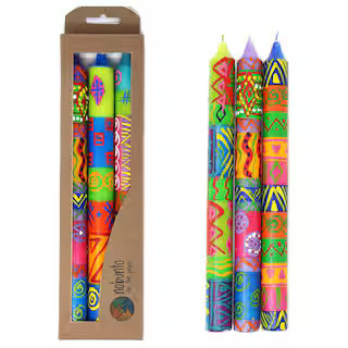 Unscented Shahida Design Hand-Painted Multi-Colored Dinner Candles (Set of 3) | The Home Depot