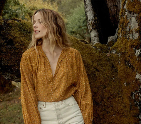 DÃEN Justine Top -- Sunsoaked Foothills Floral - Size - Xl Cotton Print Floral Print Feminine Victo | DOEN