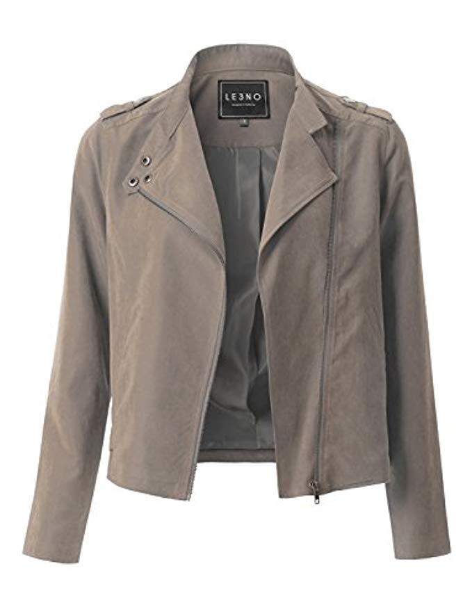 LE3NO Womens Lightweight Faux Suede Zip Up Moto Biker Jacket | Amazon (US)