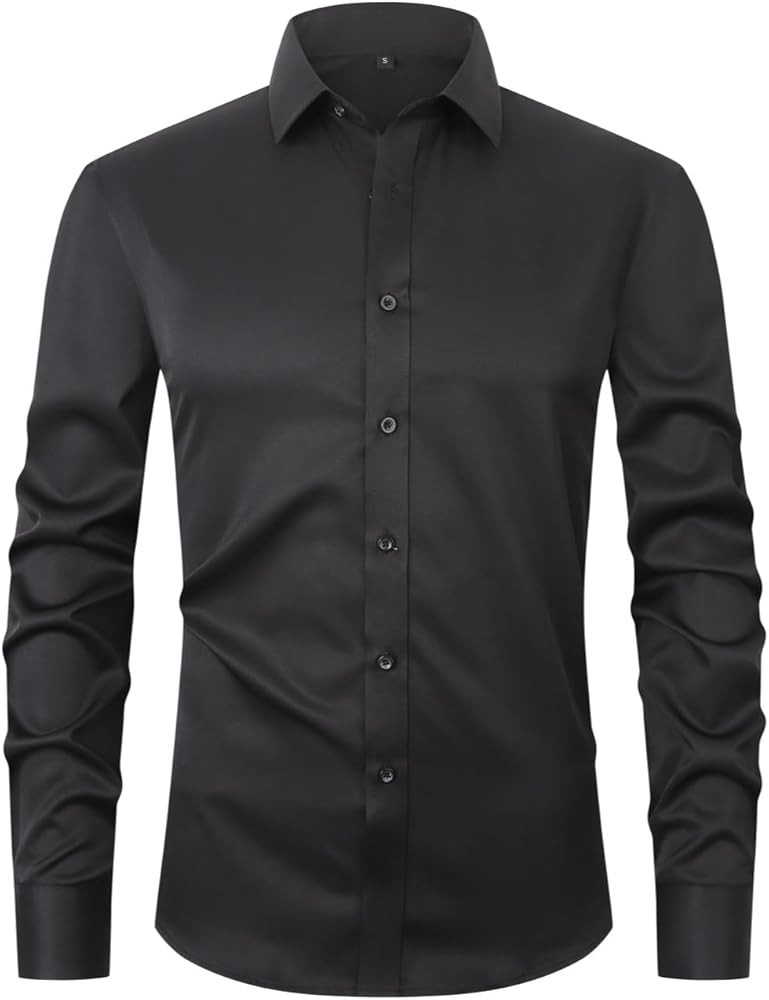 corfty Men Long Sleeve Dress Shirt - Regular Fit Stretch Free-Wrinkle Button Down Shirt | Amazon (US)