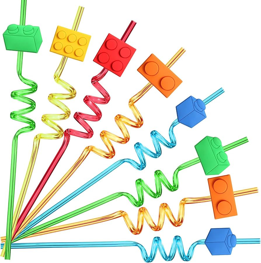 25 Building Blocks Party Favors Brick Block Drinking Straws for Building Blocks Birthday Party Su... | Amazon (US)