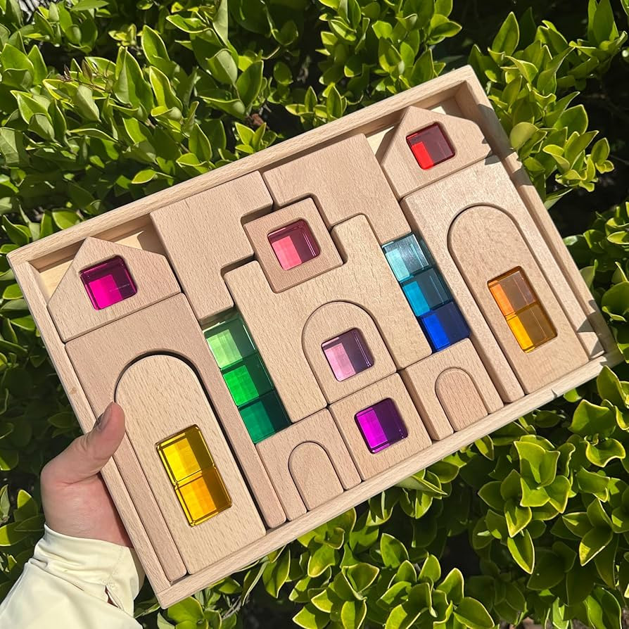 31PCS Wooden Castle Arch Building Blocks Set with Colorful Acrylic Inserts, Educational Construct... | Amazon (US)