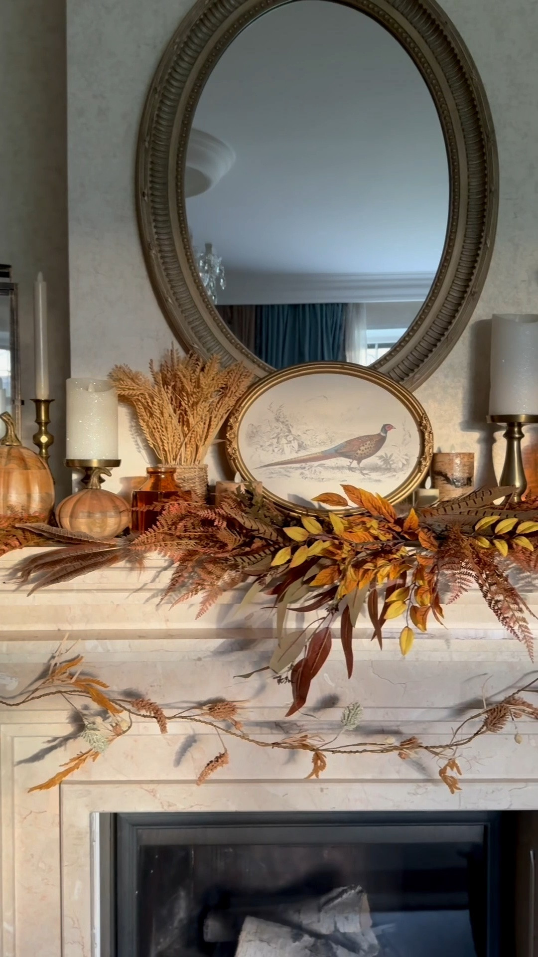 Fall living room mantel decor with pumpkins, pheasant wall decor, @Michaels fall leaf stems

#LTKHome #LTKSaleAlert #LTKSeasonal