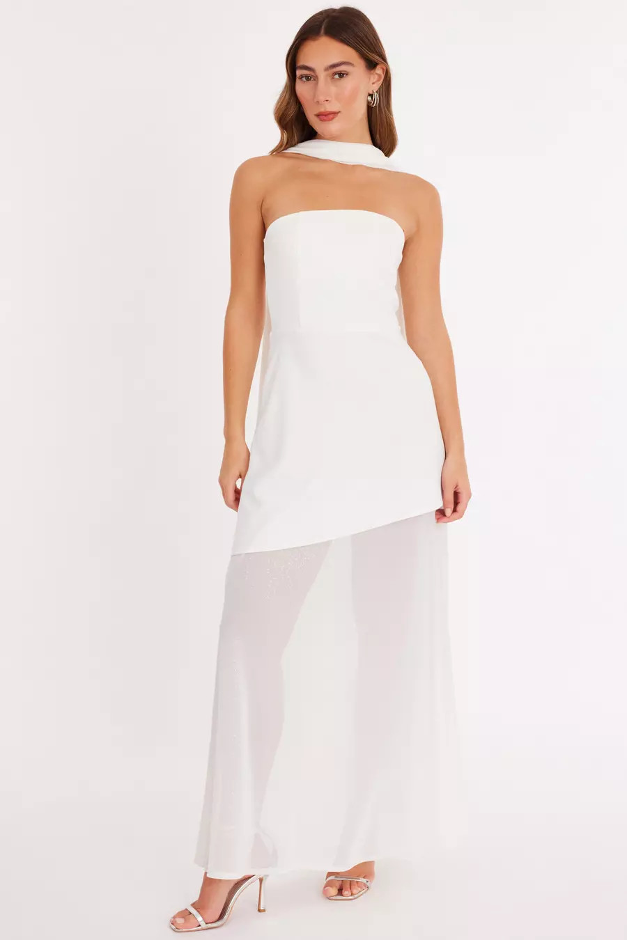 Home/Party/White Glitter Mesh Hem Maxi Dress | Quiz Clothing