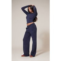 Navy Washed Oversized Wide Leg Joggers | PrettyLittleThing US