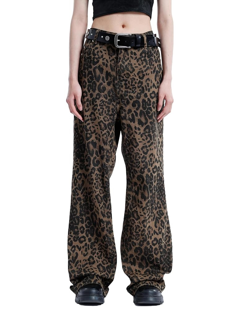 Aelfric Eden Leopard Print Jeans for Women Cheetah Print Pants Straight Leg Denim(A Size 1-2 Larg... | Amazon (US)