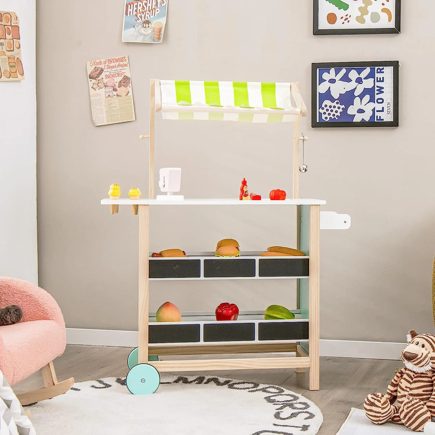 INFANS Wooden Grocery Store Marketplace Toy, Colorful Supermarket Pretend Play, Extra Storage 6 I... | Walmart (US)